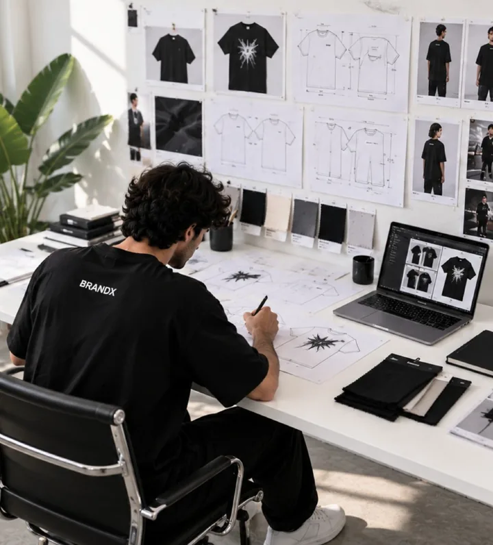 BrandX designer sketching a new apparel collection