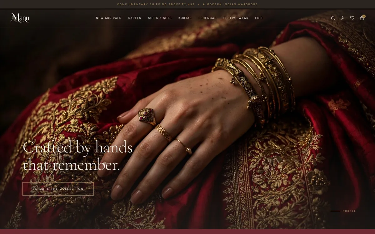 Manu Ethnics website on desktop